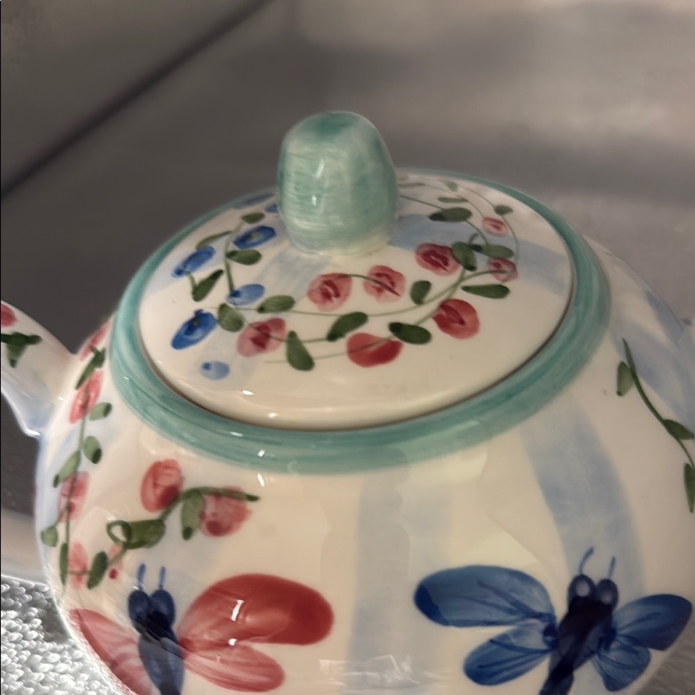 Vintage Hand Painted Floral Teapot with Dragonfly Design - Picture 7 of 8